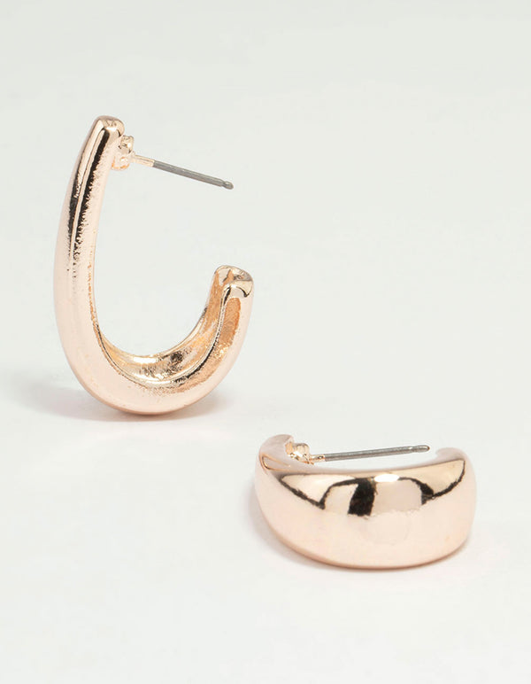 Rose Gold Baguette Long Hoop Earrings