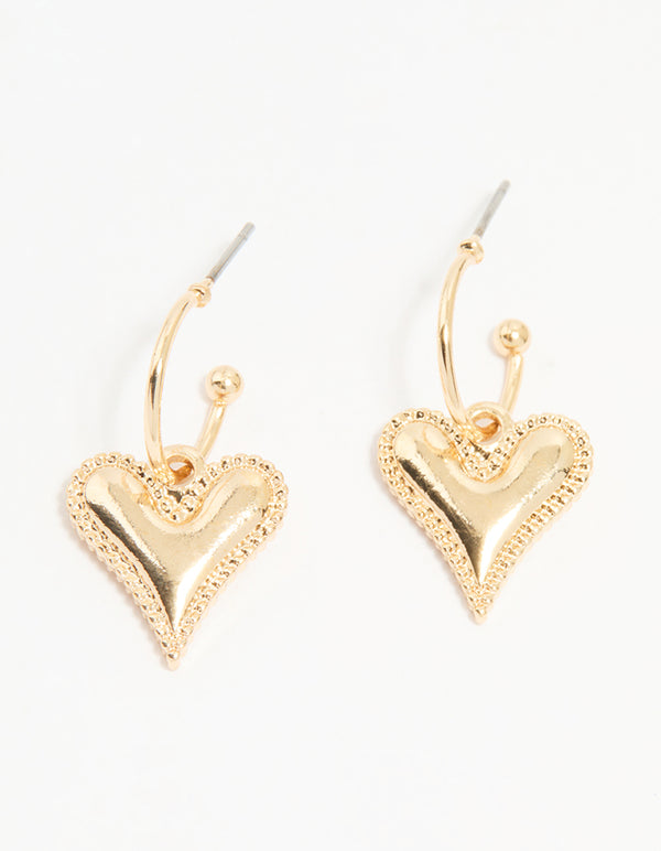 Gold Heart Border Detailed Huggie Earrings