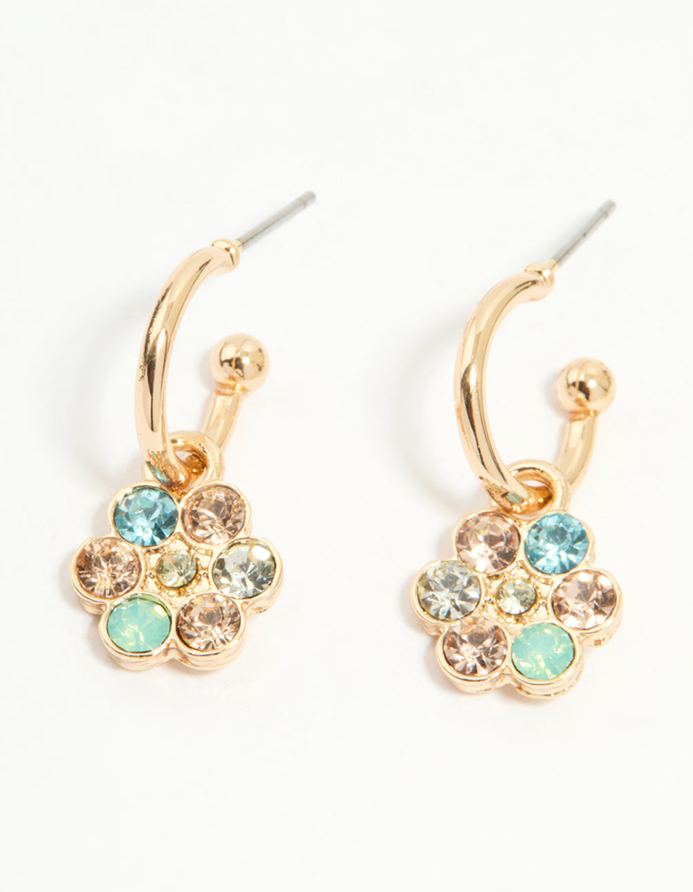 Gold Multicoloured Diamante Flower Huggie Earrings