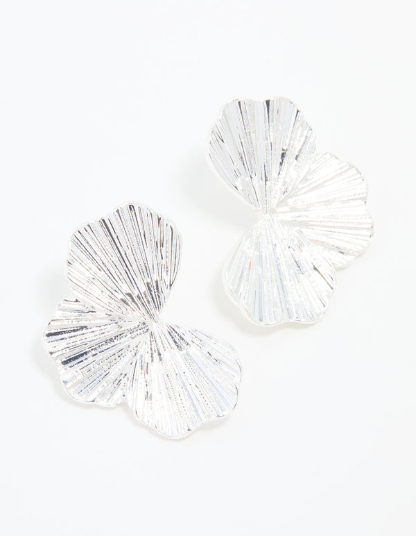 Silver Half Fan Stud Earrings