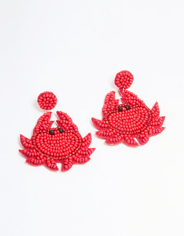 Red Beaded Crab Drop Earrings
