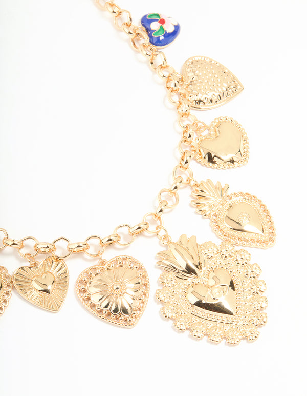 Gold Chunky Heart Charm Necklace