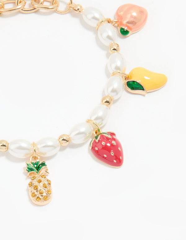 Gold Summer Fruit Charm Bracelet