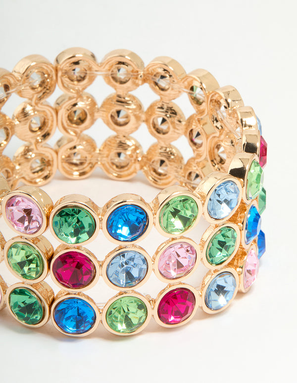 Gold Pastel Diamante Stretch Bracelet