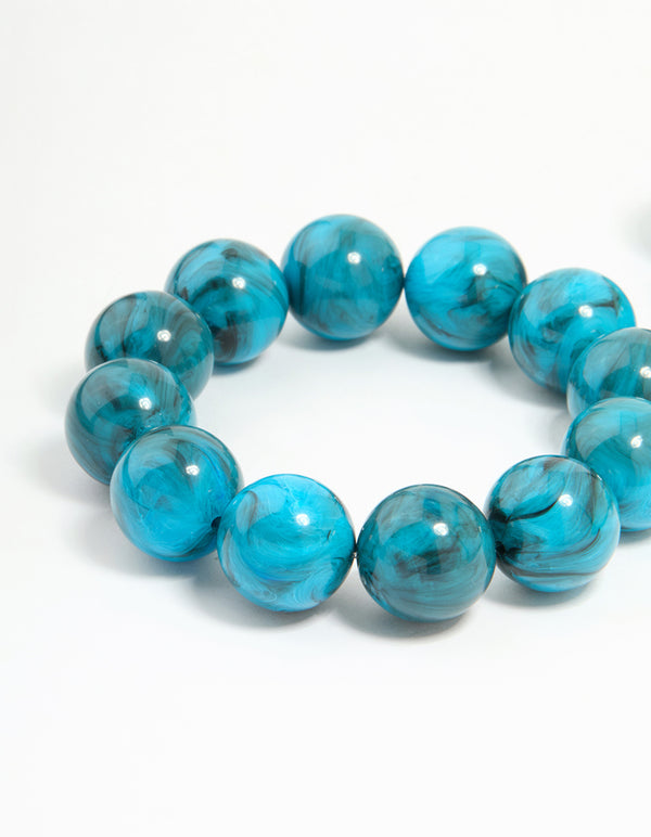 Gold Turquoise Acrylic Beaded Stretch Bracelets 2-Pack
