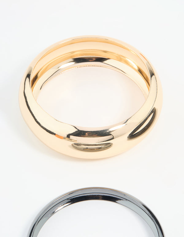 Mixed Metal Dark Blue Bangles 3-Pack