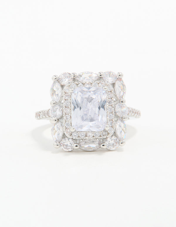 Silver Cubic Zirconia Square Ring