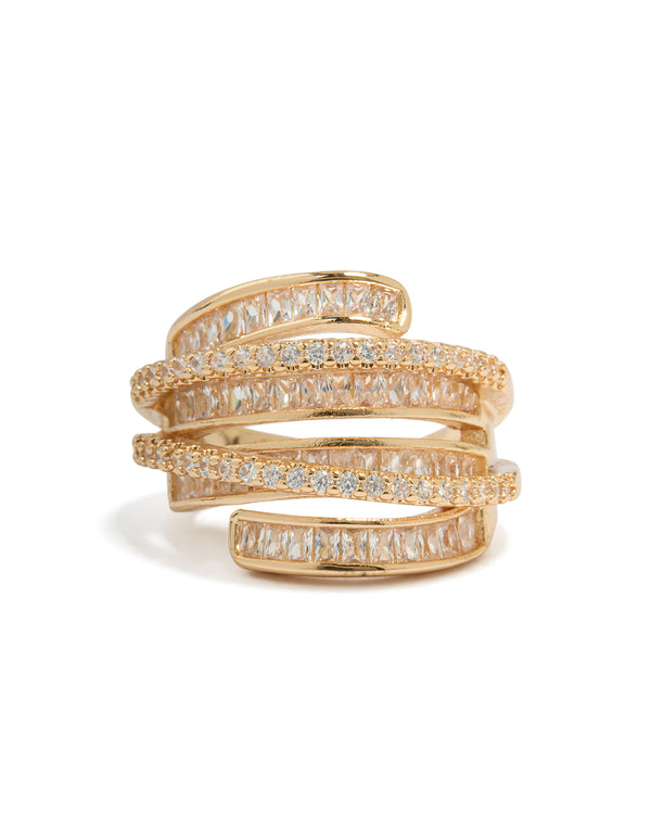 Gold Cubic Zirconia Molten Wrap Around Ring