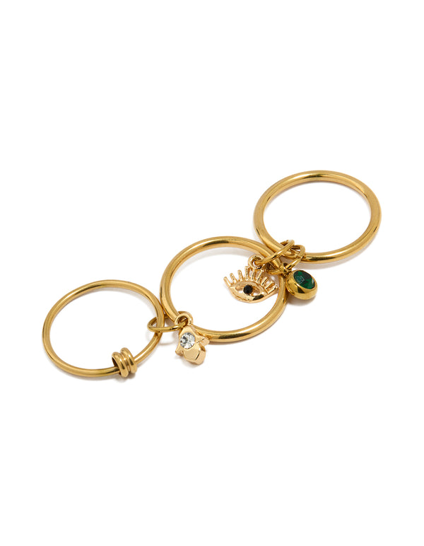 Waterproof Gold Plated Stainless Steel Charm Stacked Ring
