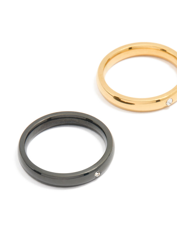 Waterproof Gold Plated Stainless Steel Mixed Metal Rings 3-Pack