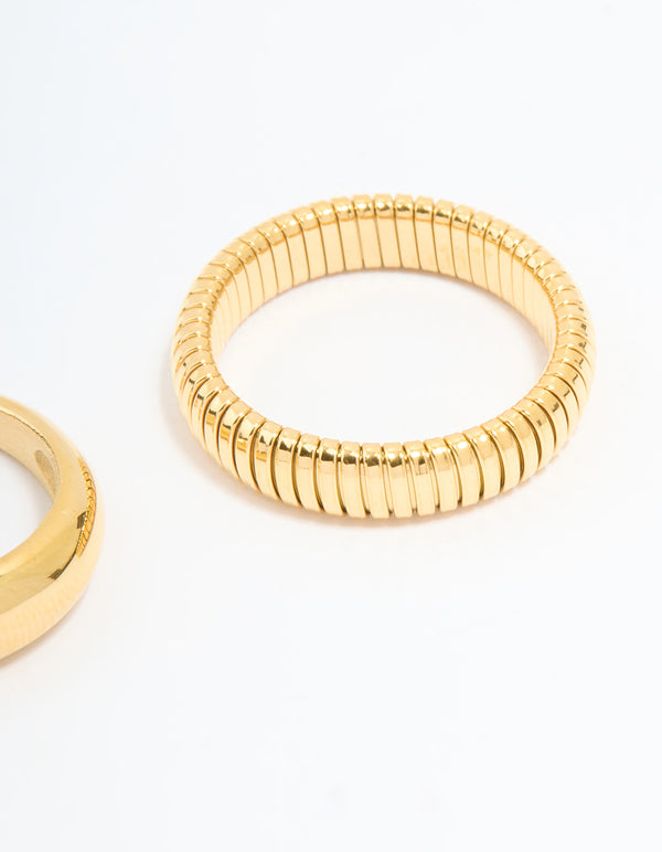 Highlighting waterproof gold plated stainless steel ridge and smooth rings in a 2-pack side detail view