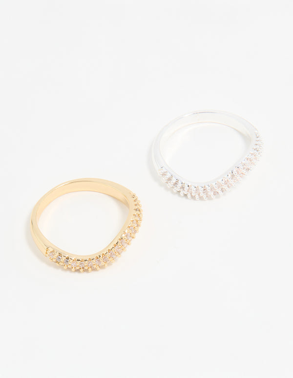 Mixed Metal Cubic Zirconia Rings 2-Pack