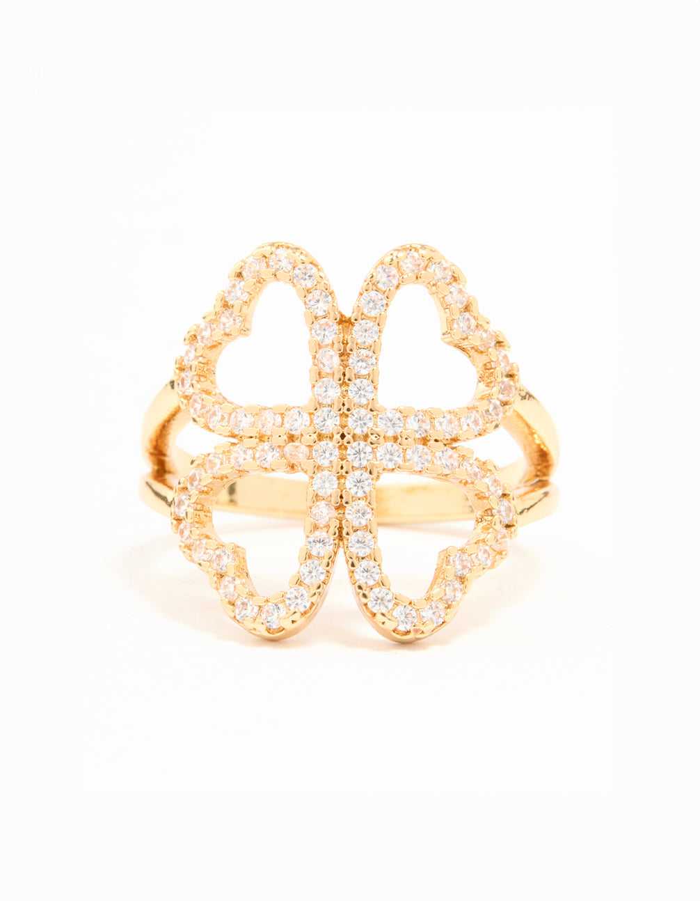 Gold Plated Cubic Zirconia Shamrock Statement Ring