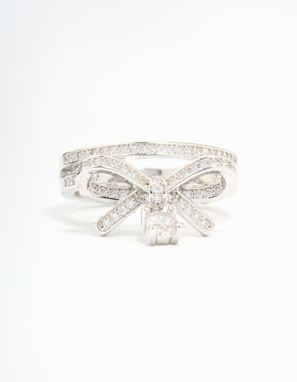 Silver Cubic Zirconia Bow Stacked Ring