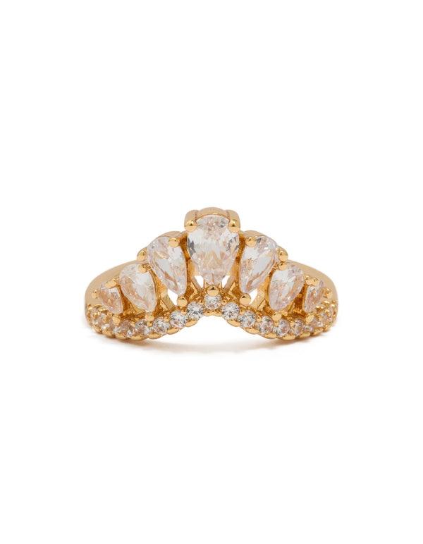 Gold Plated Cubic Zirconia Princess Crown Ring