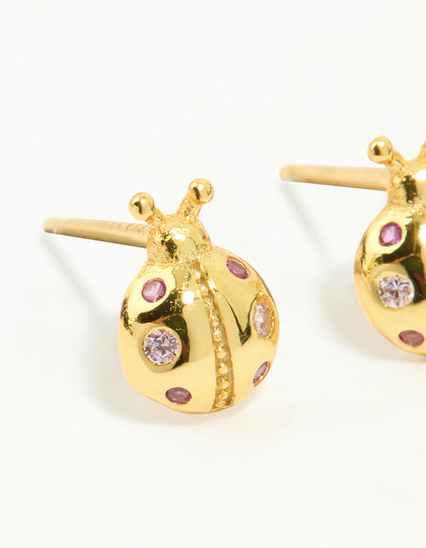 Gold Plated Sterling Silver Ladybug Stud Earrings
