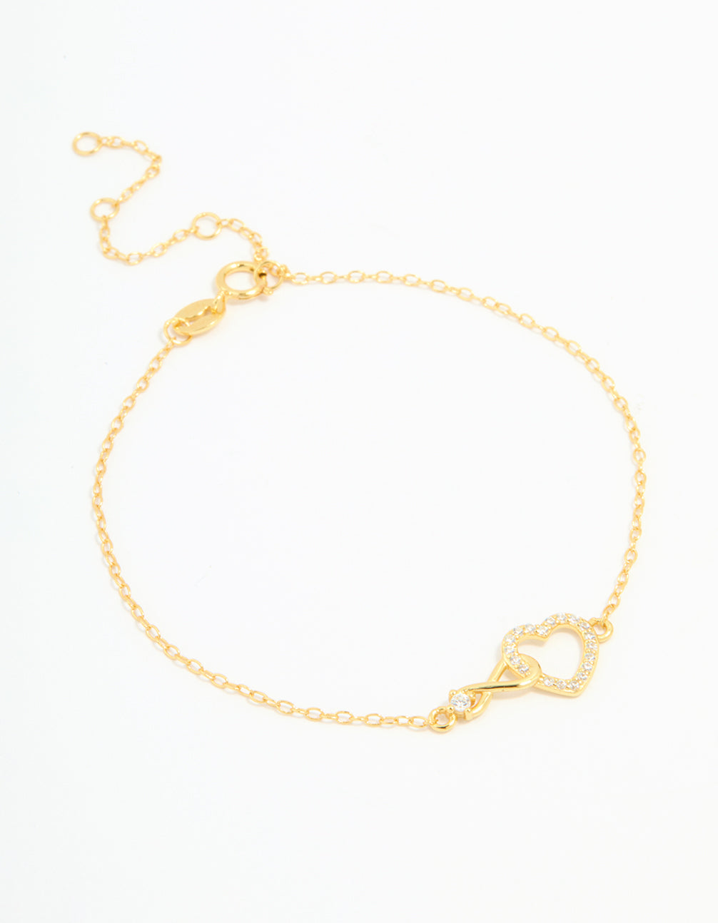Gold Plated Sterling Silver Cubic Zirconia Infinity & Heart Bracelet