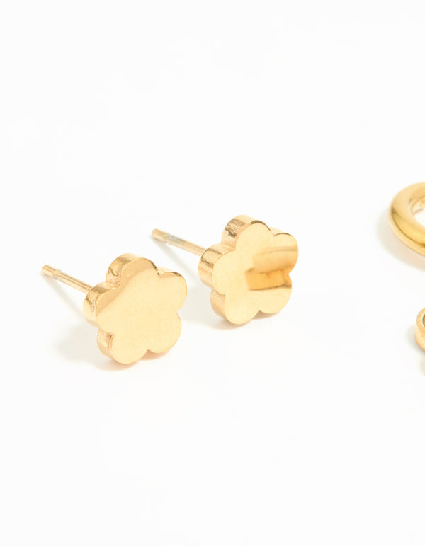 Waterproof Gold Plated Stainless Steel Freshwater Pearl Flower Earrings 2-Pack