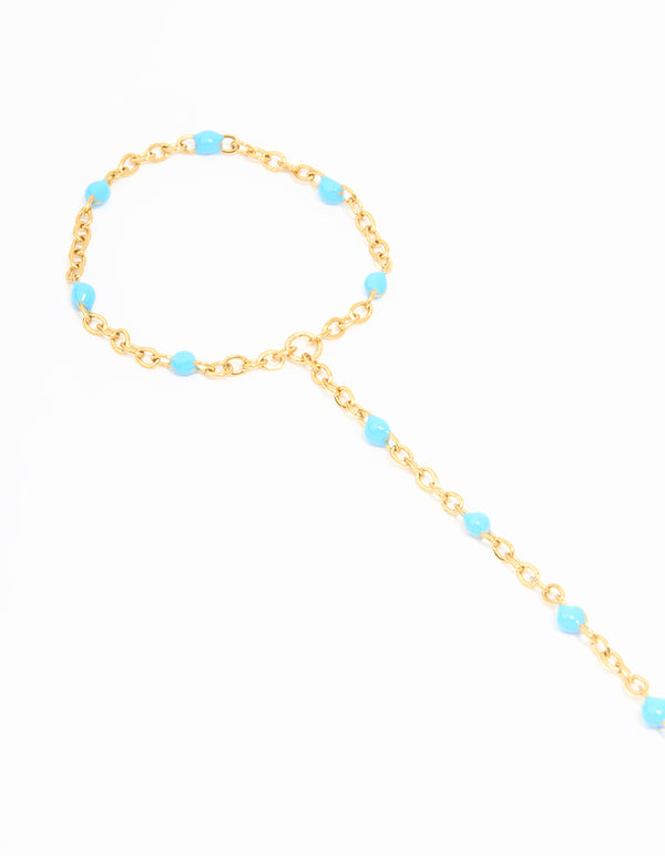 Waterproof Gold Plated Stainless Steel Blue Bead & Disc Hand Chain
