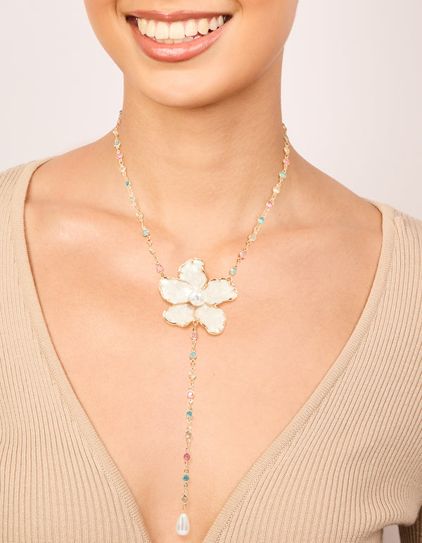 Gold Pearlised Flower Necklace