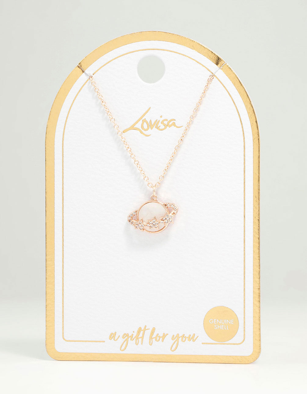 Rose Gold Genuine Shell Planet Pendant Necklace