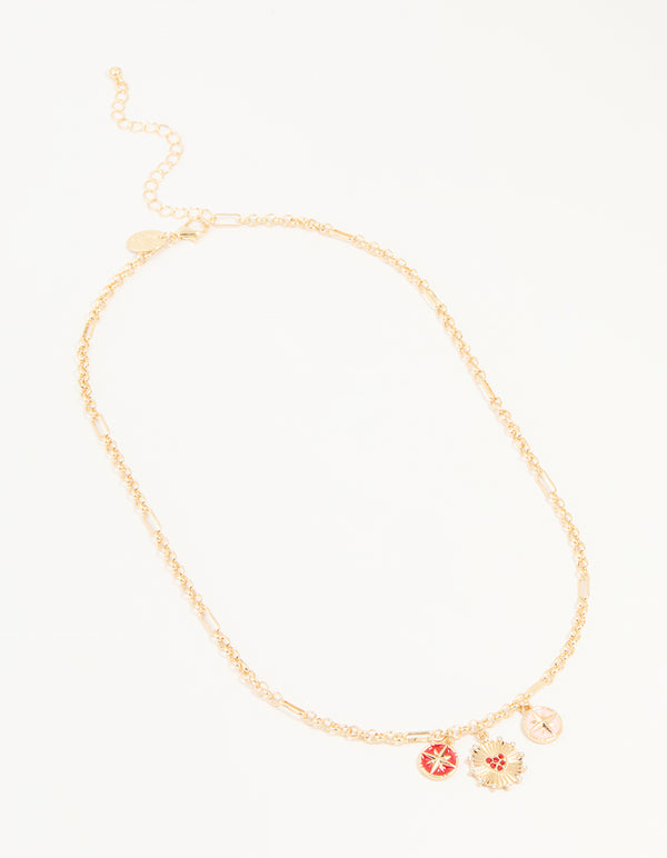 Gold Heart & Star Charm Pendant Necklace