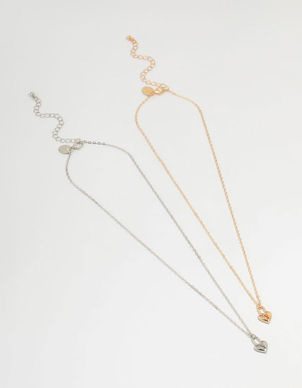 Mixed Metal Heart Locket Necklaces 2-Pack