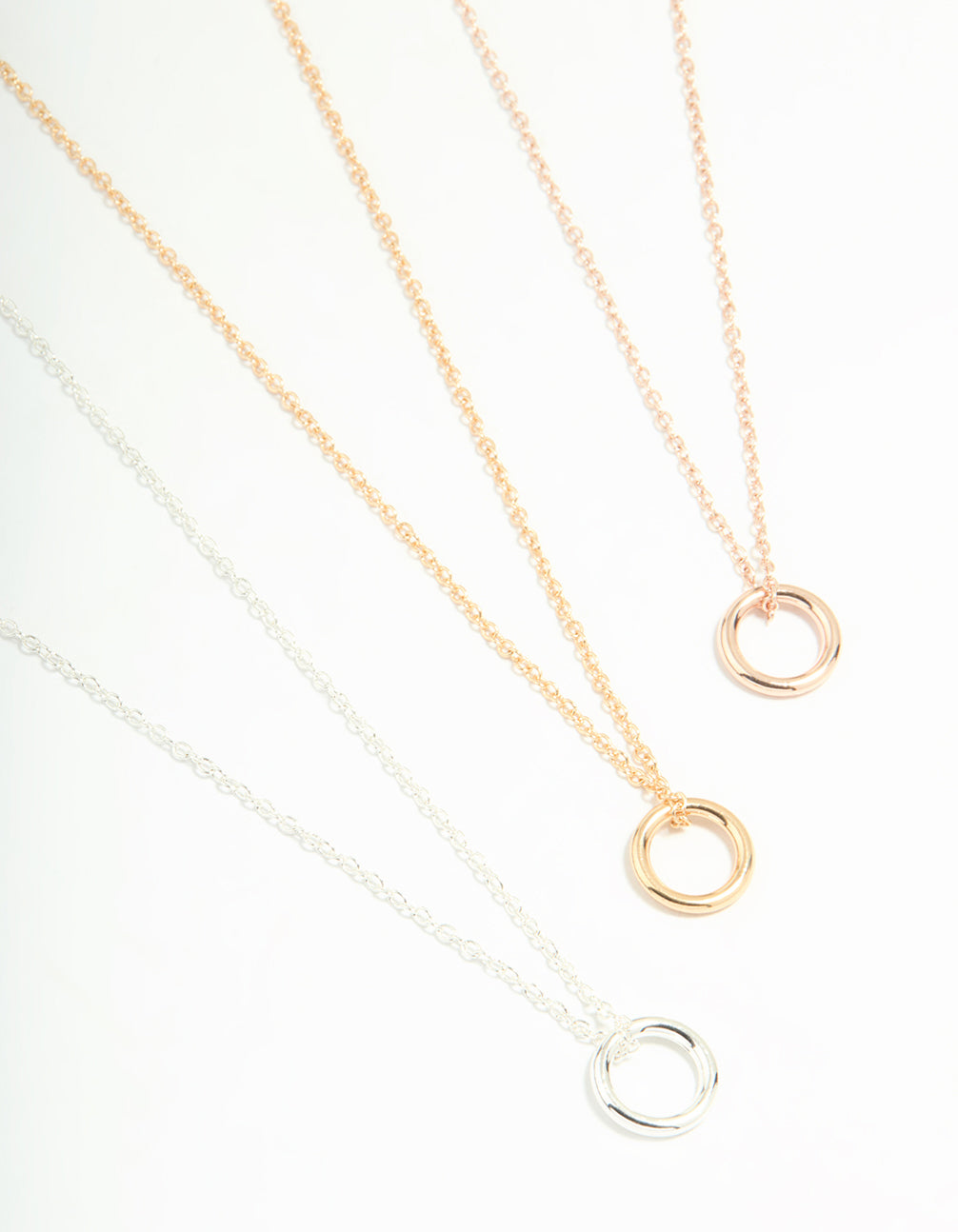 Mixed Metal Circle Pendant Necklaces 3-Pack