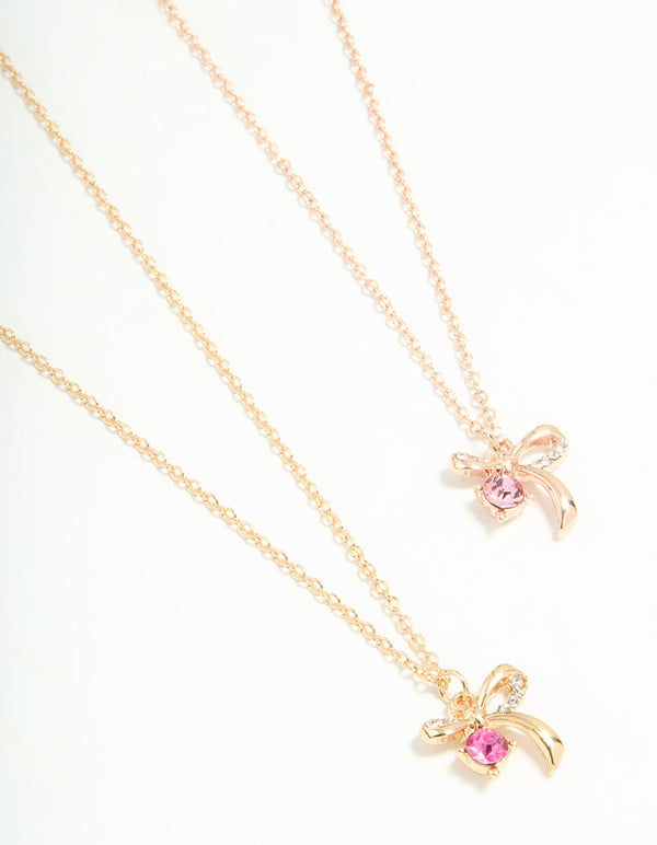 Gold Pink Diamante & Bow Necklaces 2-Pack