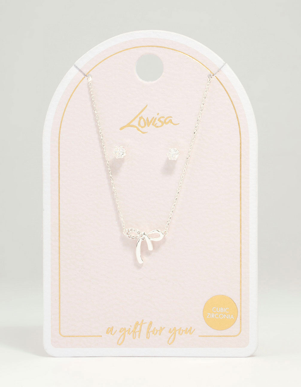 Silver Cubic Zirconia Bow Necklace & Earrings Set