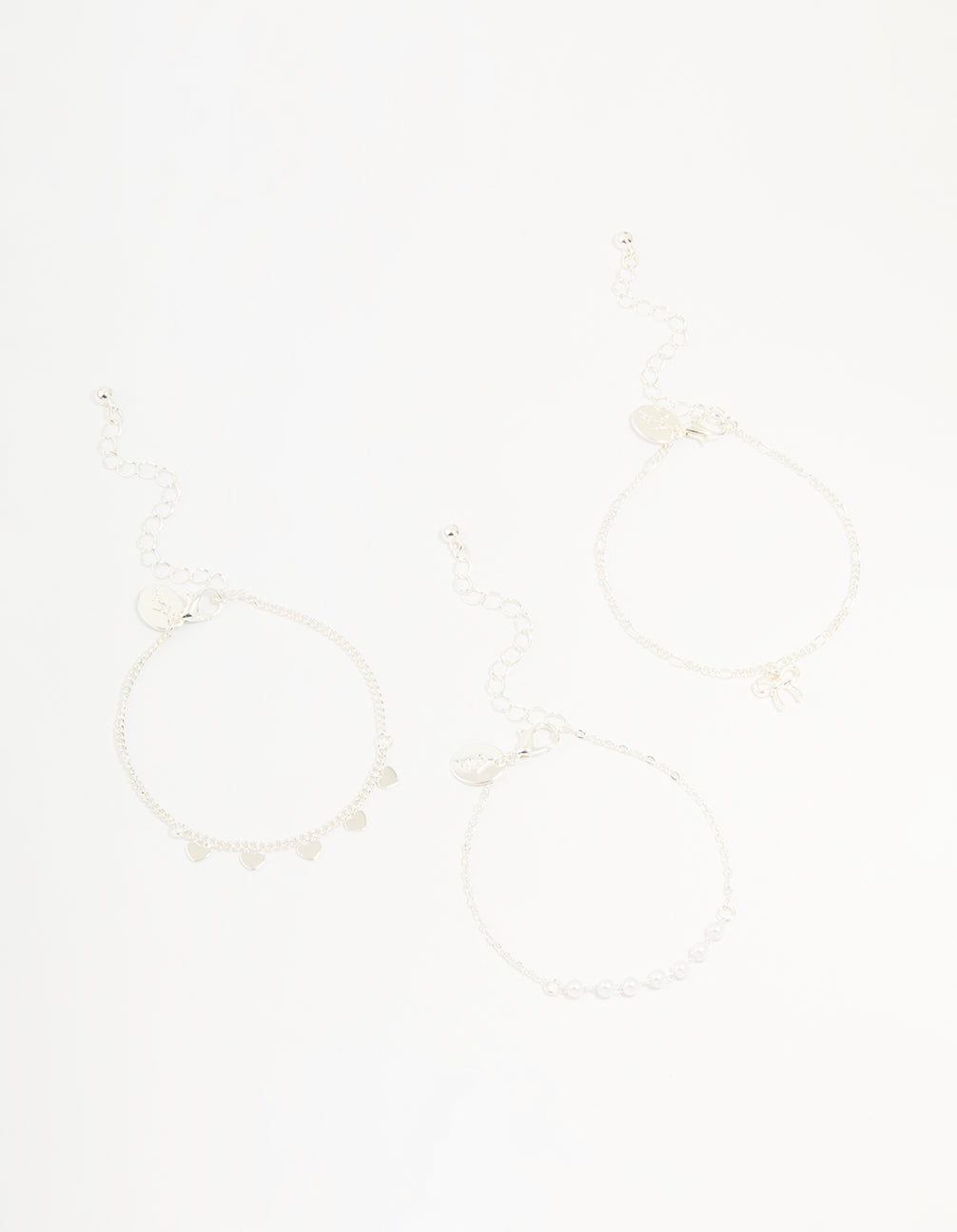 Silver Diamante Bow & Heart Bracelets 3-Pack