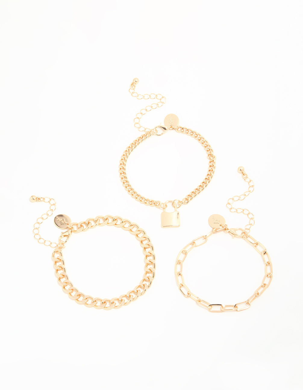 Gold Mixed Chain & Lock Bracelet 3-Pack
