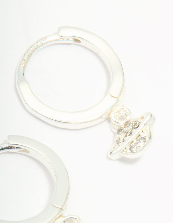 Sterling Silver Cubic Zirconia Planet Huggie Earrings