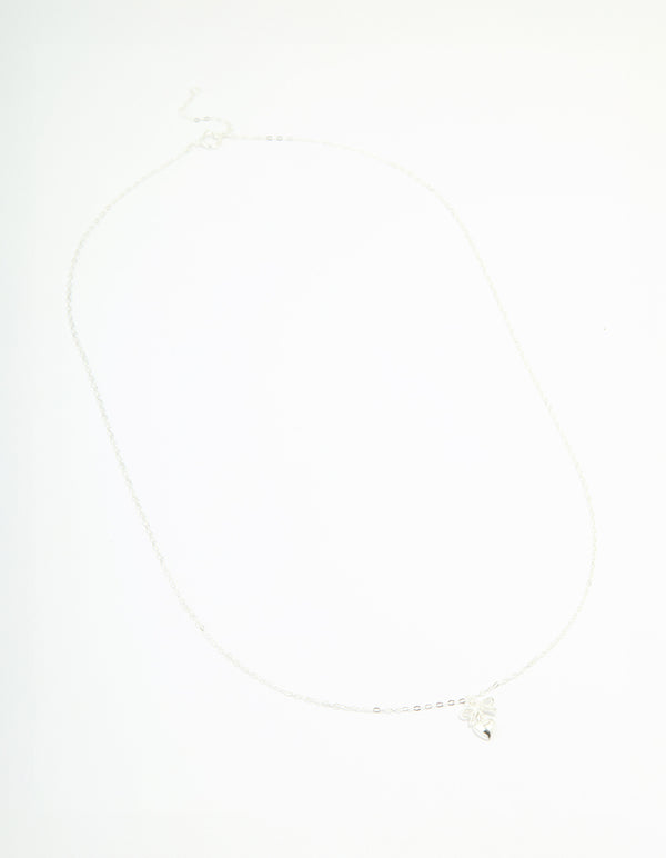 Sterling Silver Bow & Heart Drop Necklace