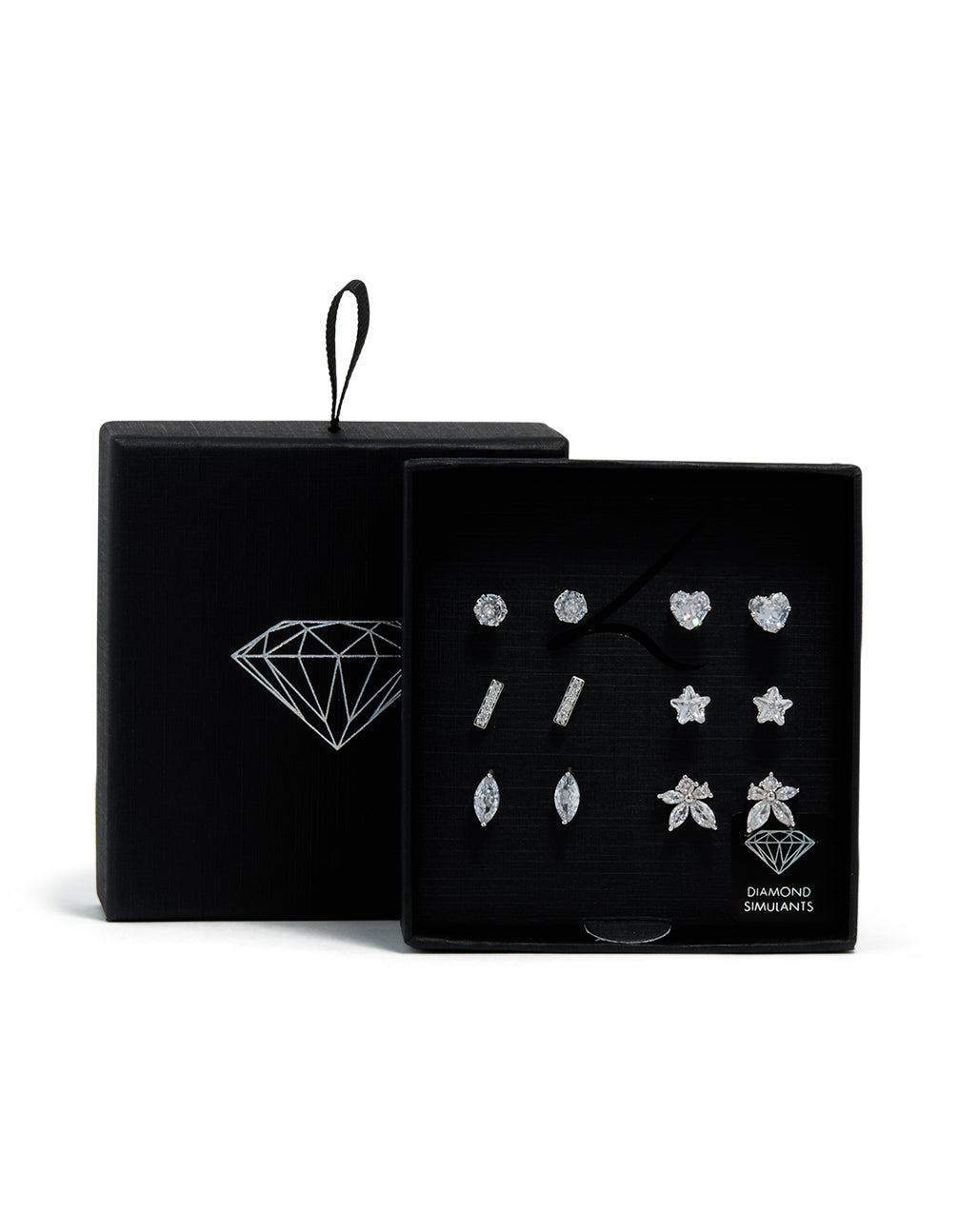 Silver Cubic Zirconia Heart & Flower Stud Earrings 6-Pack