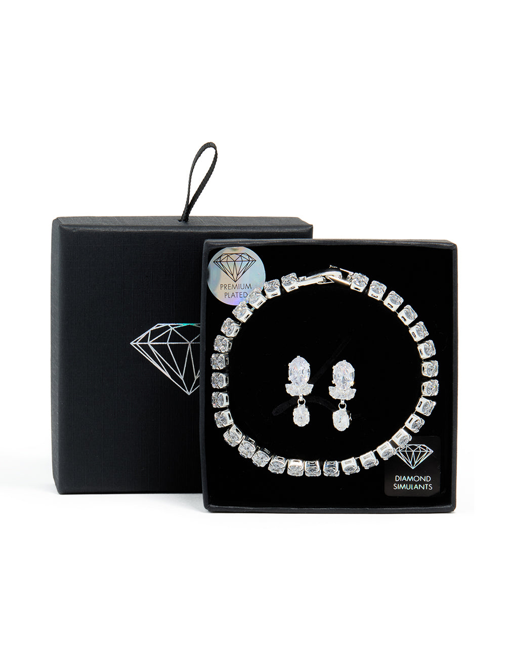 Silver Cubic Zirconia Tennis Bracelet & Teardrop Earrings Set