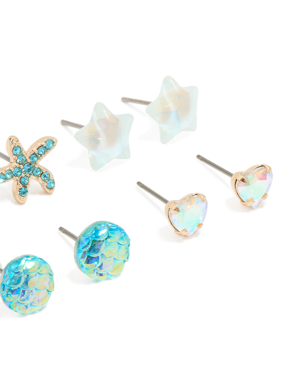 Kids Glitter Gold Sea & Starfish Stud Earrings 6-Pack