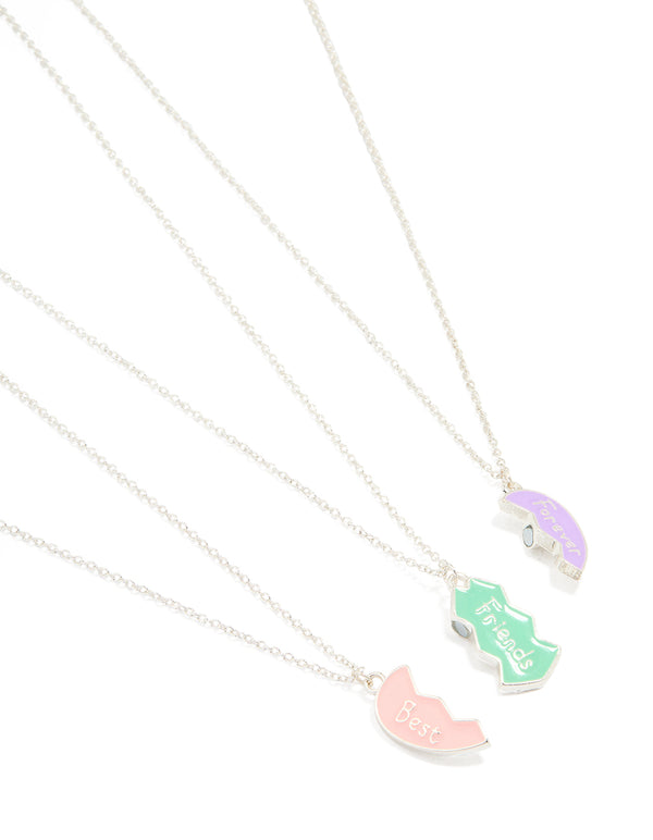 Kids Silver Friends Forever Necklaces 3-Pack