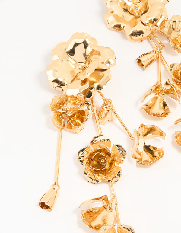Gold Floral Large Drop Earrings