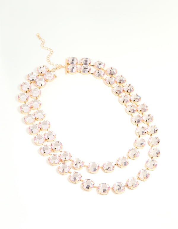 Gold Pink Diamante Statement Necklace