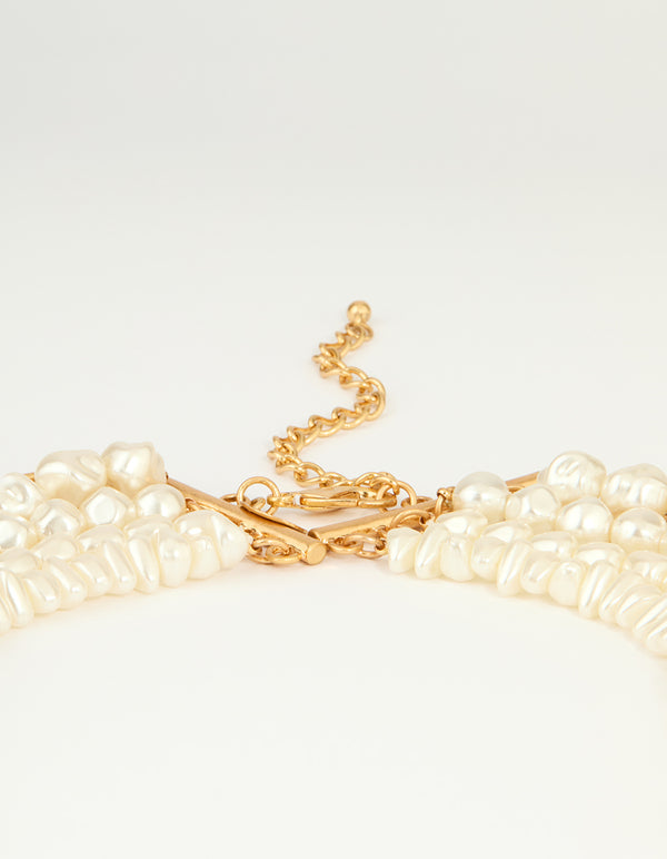 Worn Gold Pearl Layered Chain Necklace
