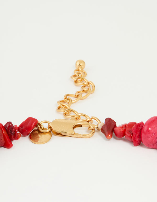 Worn Gold Multicoloured Semi-Precious Beaded Necklace