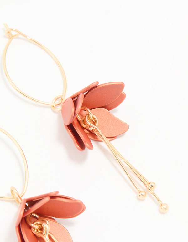 Gold Red Mini Flower Drop Earrings