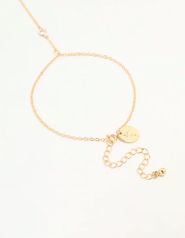 Gold Plated Cubic Zirconia Hand Chain Bracelet