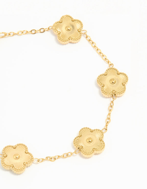 Waterproof Gold Plated Stainless Steel Flower Petals Charm Bracelet