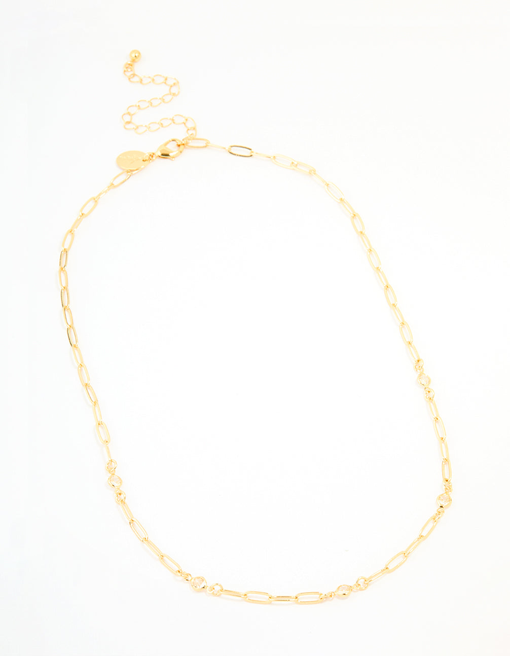Gold Plated Brass Cubic Zirconia Open Link Chain Necklace
