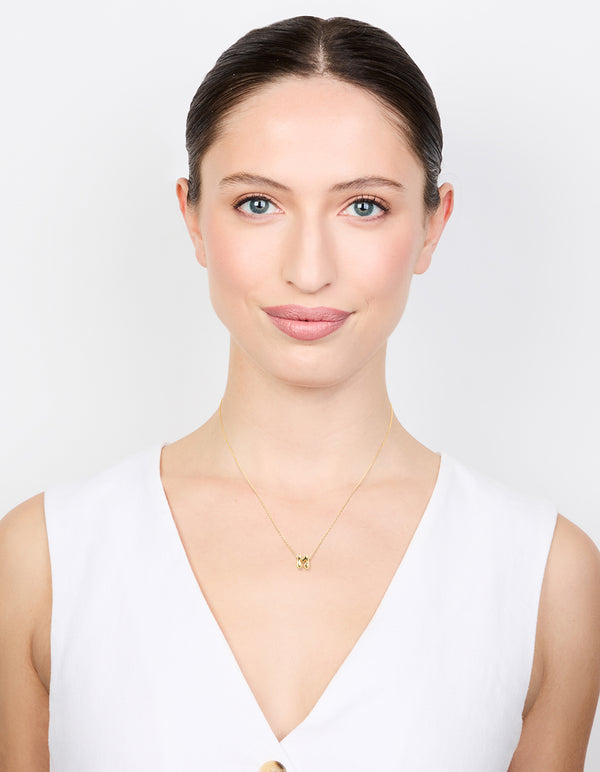 Gold Plated Brass Mini Bubble Letter M Pendant Necklace