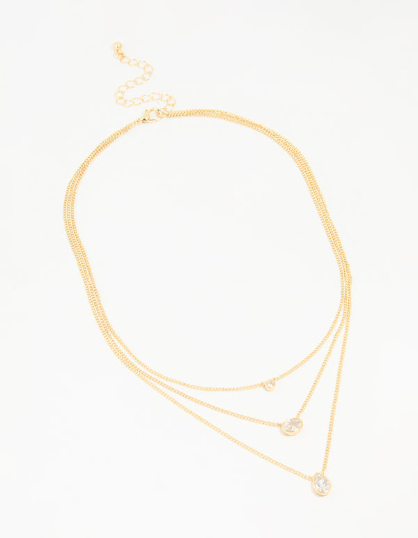 Gold Plated Brass Cubic Zirconia Layered Necklace