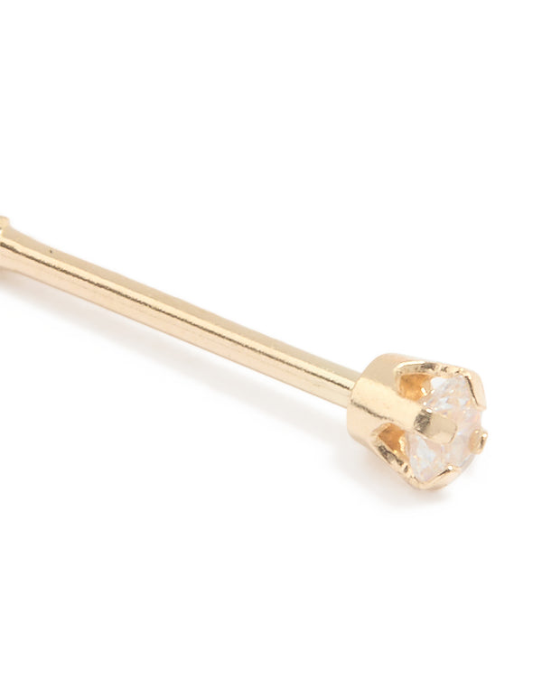 14K Solid Yellow Gold Cubic Zirconia Nose Piercing Stud