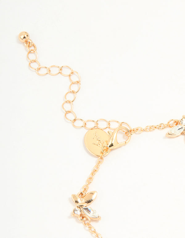 Gold Diamante Butterfly Charm Toggle Bracelet